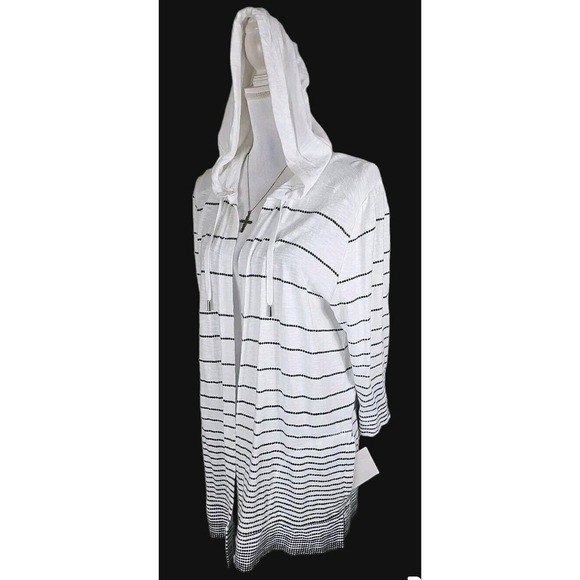 Weekends by Chico's ~Woman Size 3(XL)~ White/Black Striped Top Hood Cotton Blend - Picture 6 of 9
